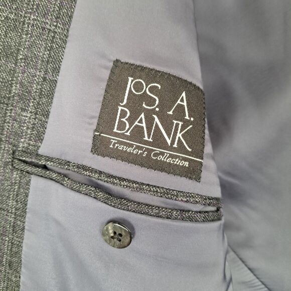 42R Jos A Bank Traveler Gray Plaid Windowpane Wool Sport Coat Blazer Jacket - Picture 9 of 16